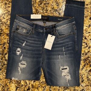 Judy Blue Women's Distressed-Patch Dark Blue Skinny Jeans